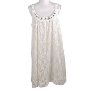 Lapis Cream Lace Jewel Neck with Pearls Sleeveless Midi Dress Size Large